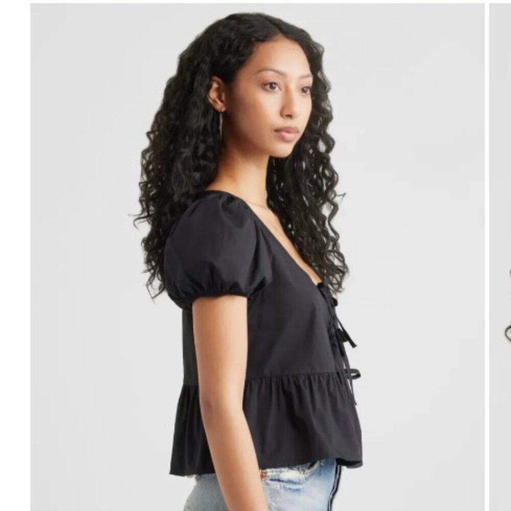 BP. Tie Front Cotton Poplin Top Black XL NWT | MSRP $39